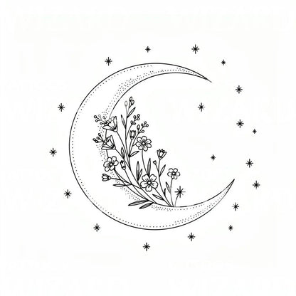 Halbmond-Blumen Tattoo-Design