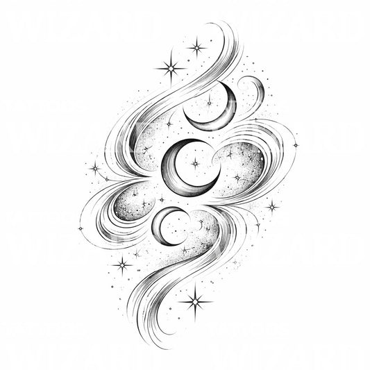 Crescent Moon Flow Tattoo Design