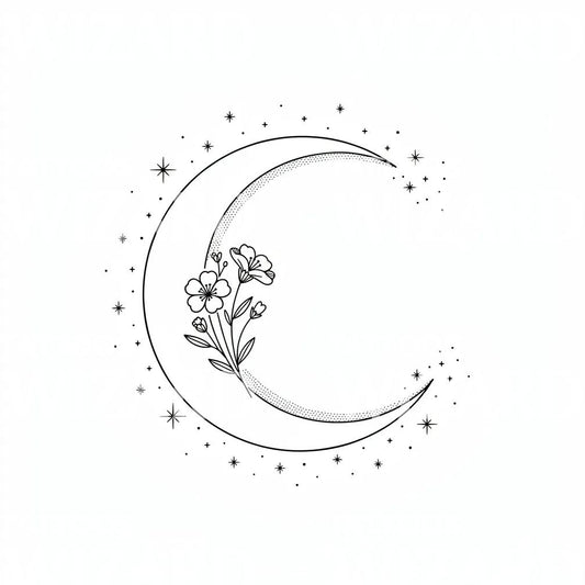 Crescent Moon Flower Tattoo Design