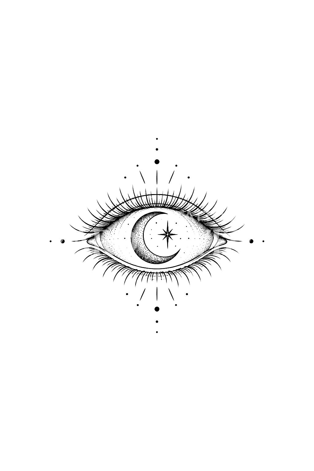 Crescent Moon Iris Mystic Eye Tattoo Idea