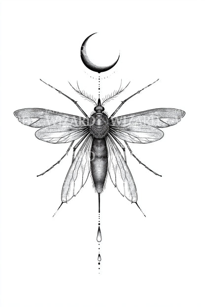 Crescent Moon Moth Tattoo Design