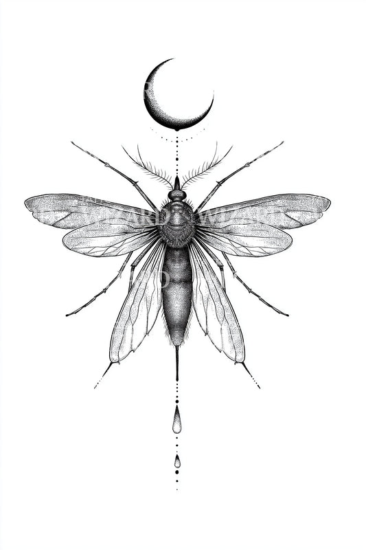 Crescent Moon Moth Tattoo Design