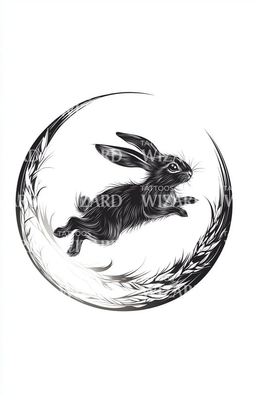 Design del tatuaggio con coniglio a mezzaluna