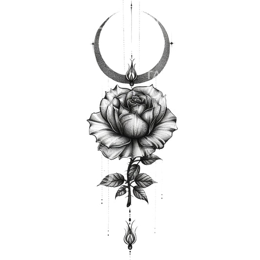 Conception de tatouage de rose de croissant de lune
