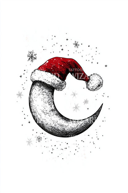Crescent Moon Santa Hat Tattoo Idea