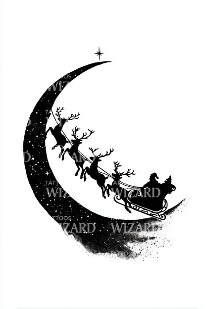 Crescent Moon Sleigh Tattoo Design