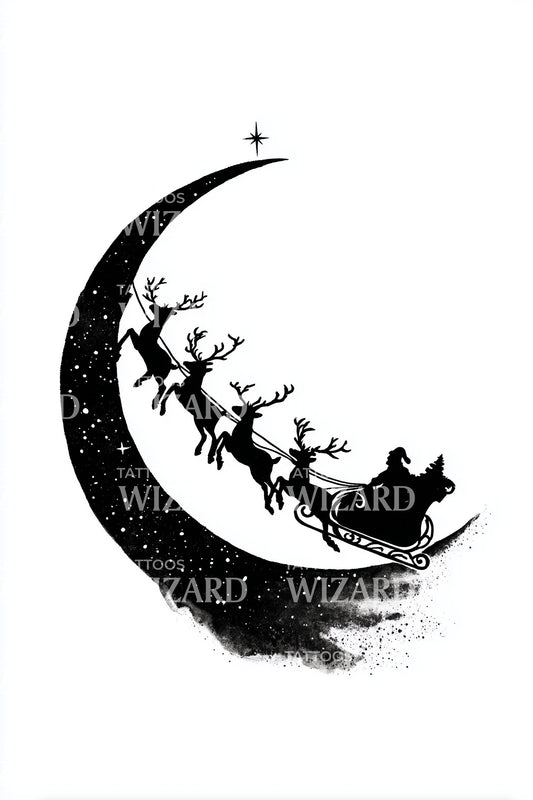 Crescent Moon Sleigh Tattoo Design