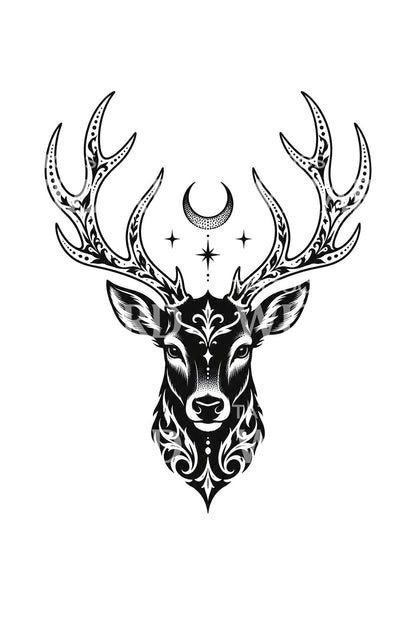 Blackwork szarvas és holdsarló tetoválásötlet