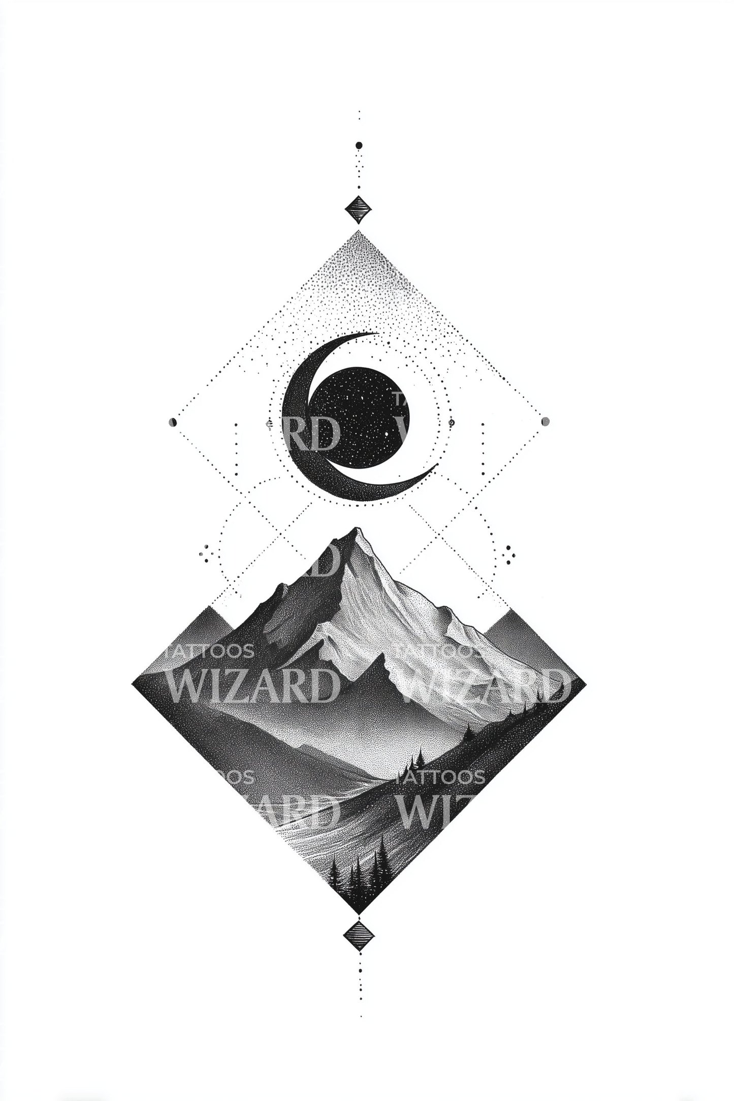 Crescent Mountain Diamond Tattoo Design