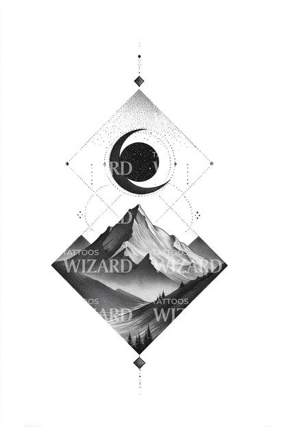 Crescent Mountain Diamond Tattoo Design
