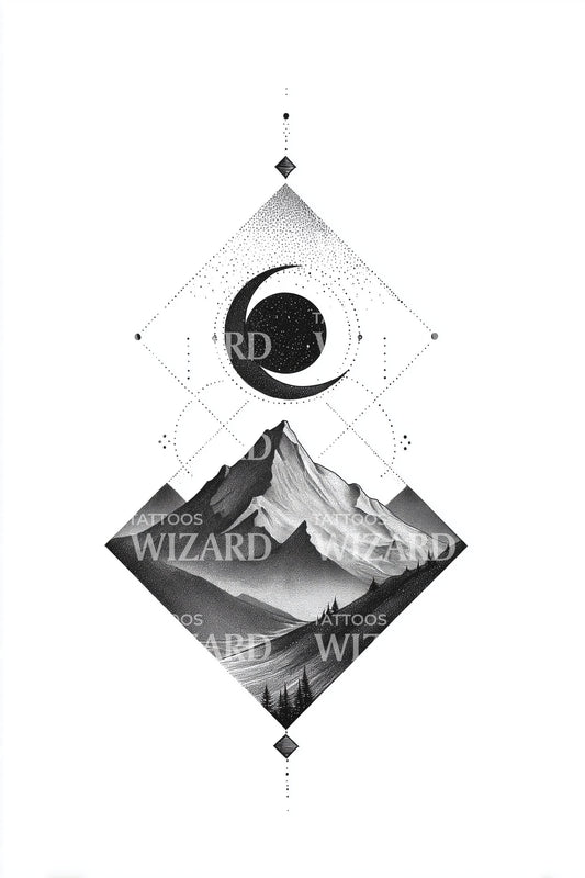 Crescent Mountain Diamond Tattoo Design