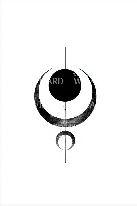 Crescent Orb Seal Tattoo Design