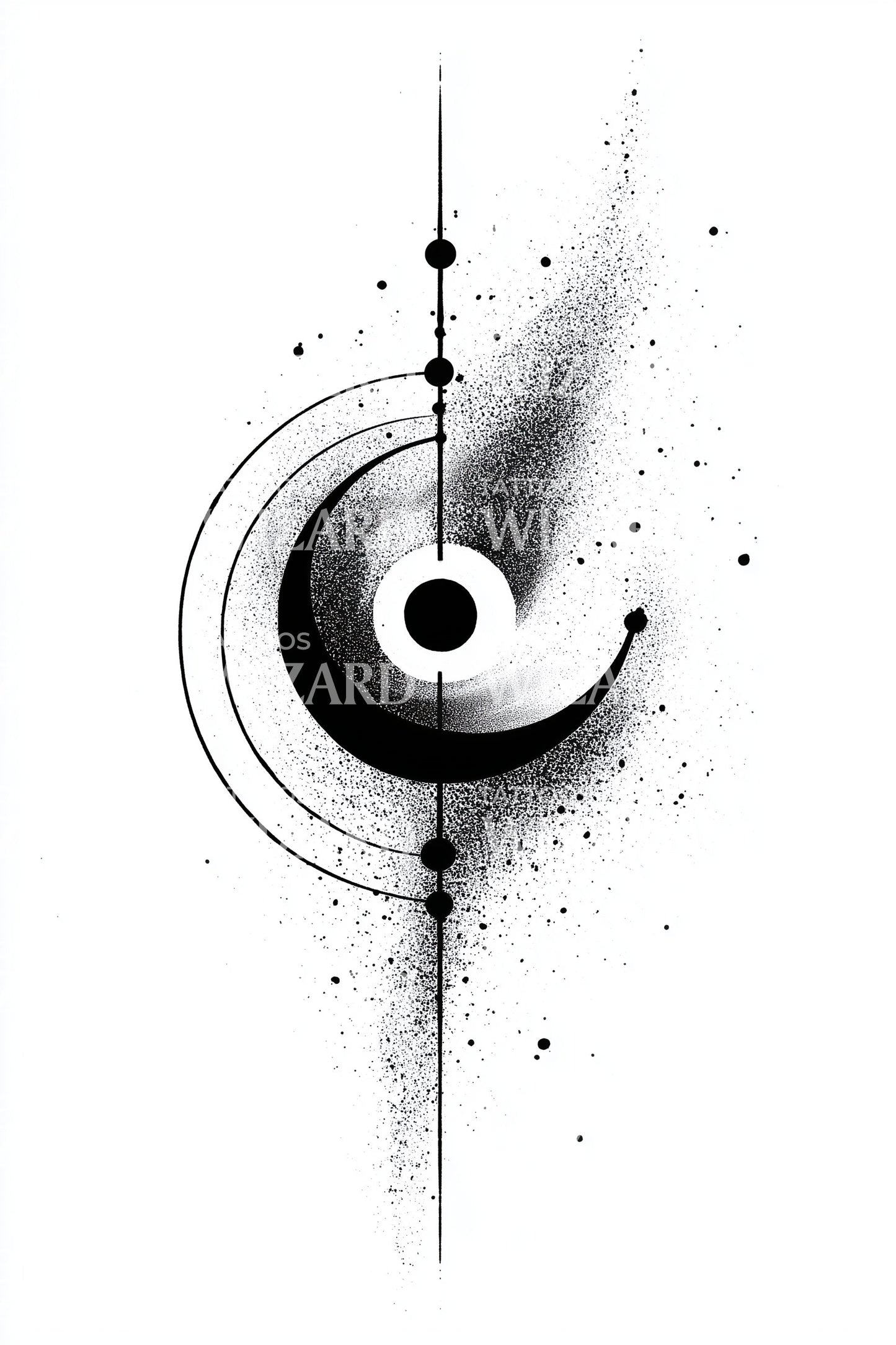 Crescent Ring Orbit Splash Tattoo Illustration