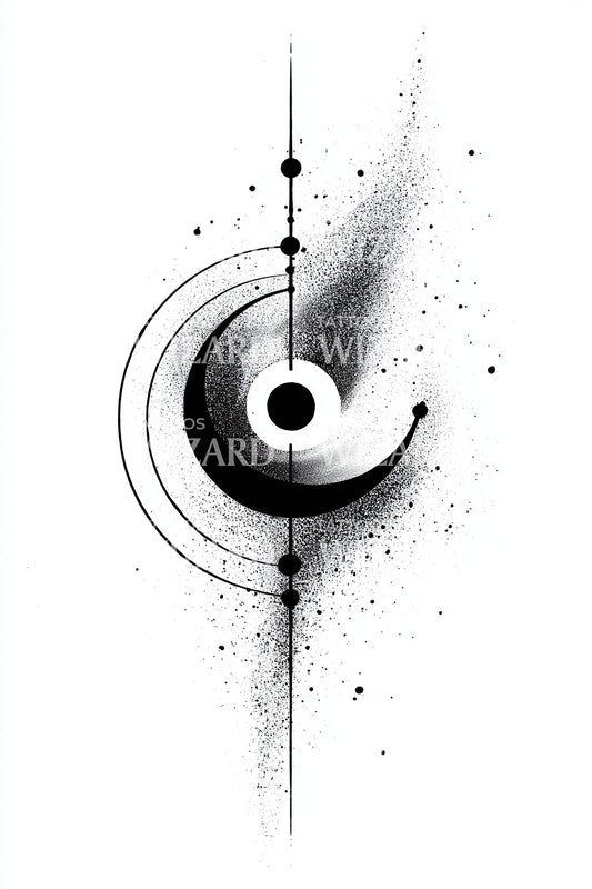 Crescent Ring Orbit Splash Tattoo Illustration