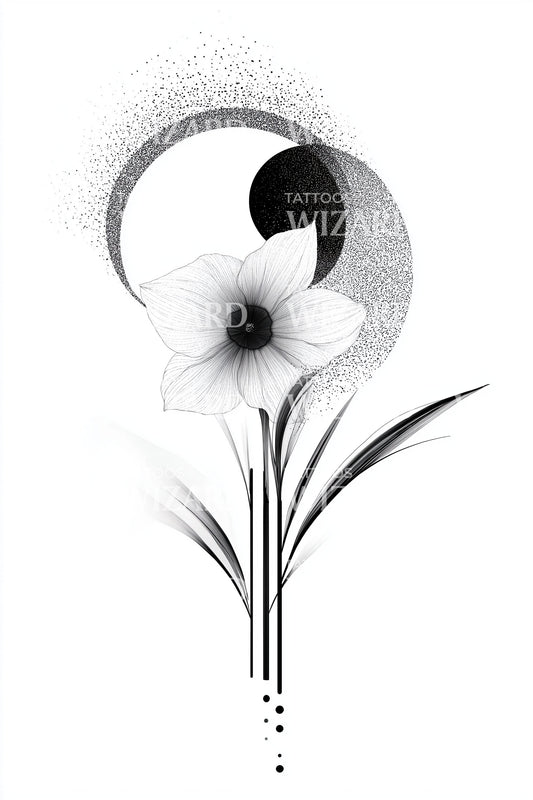 Crescent Shadow Bloom Tattoo Design