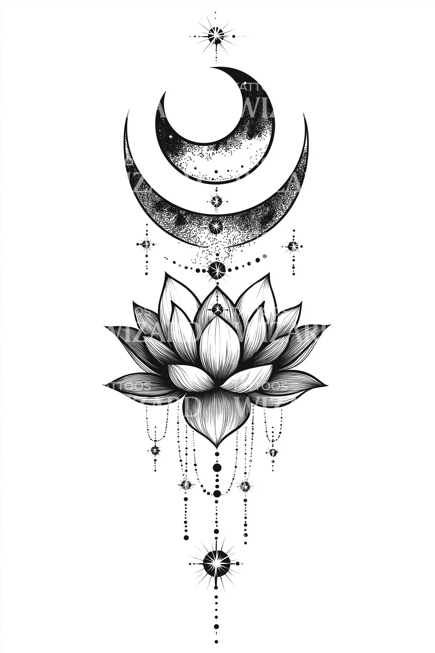 Crescent Shadow Lotus Tattoo Design