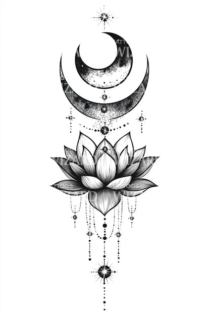 Crescent Shadow Lotus Tattoo Design