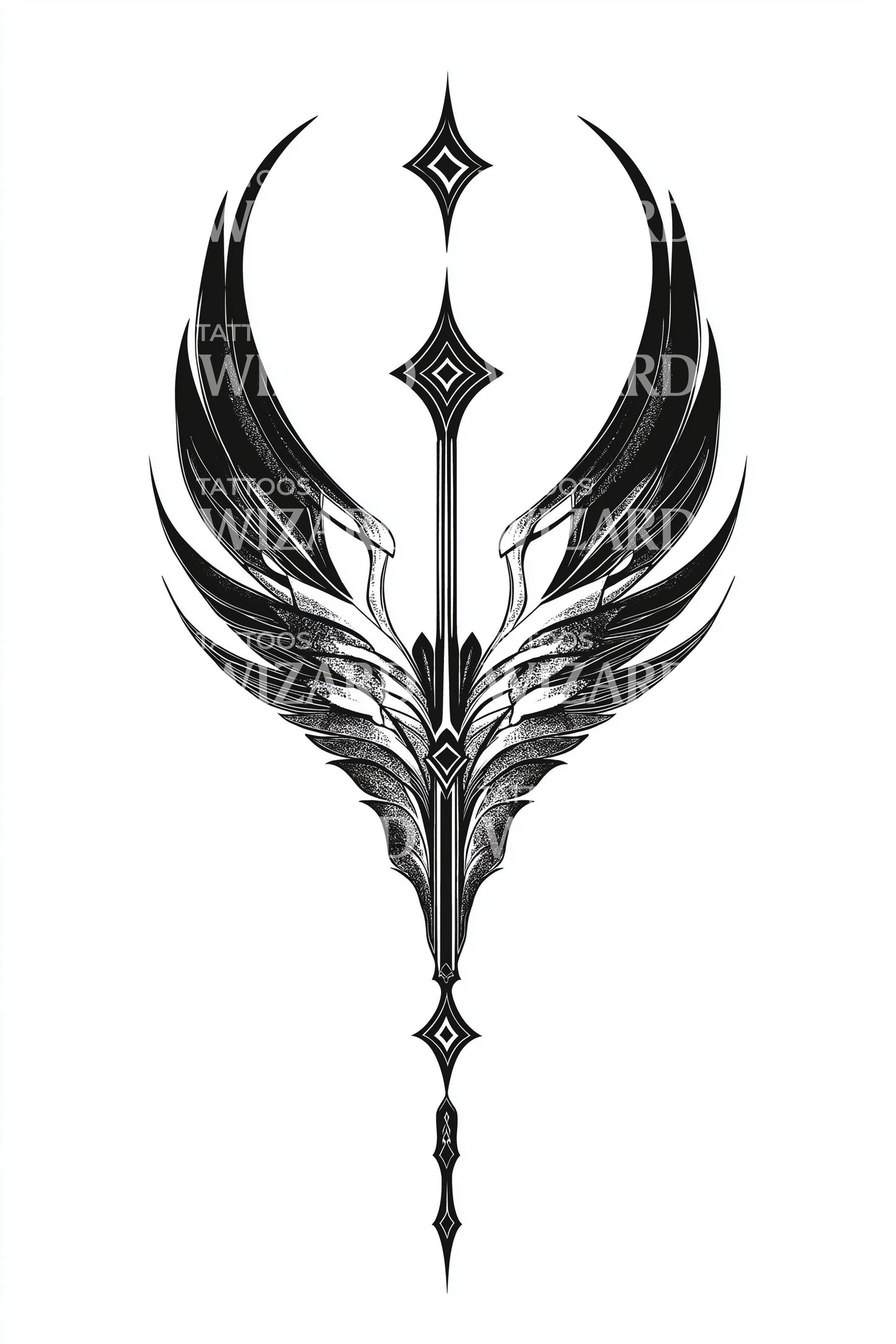 Crescent Spear Wing Sigil Tattoo Illustration