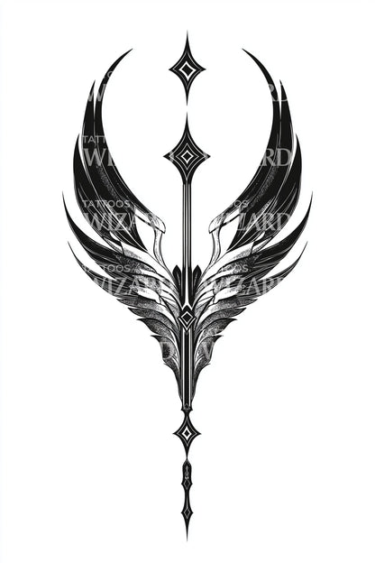 Crescent Spear Wing Sigil Tattoo Illustration