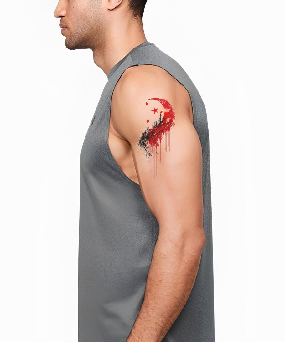 Karmesinrotes Halbmond-Sterne Tattoo-Design