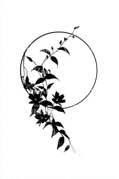 Design de tatouage silhouette de vigne en croissant