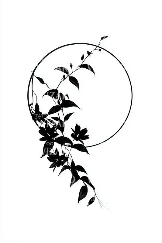 Diseño de tatuaje silueta de vid en forma de media luna