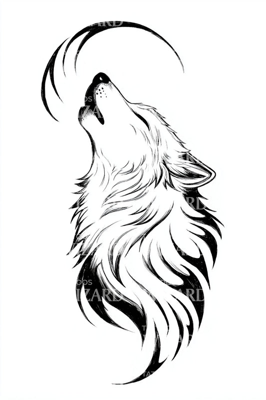 Crescent Wolf Silhouette Tattoo Design