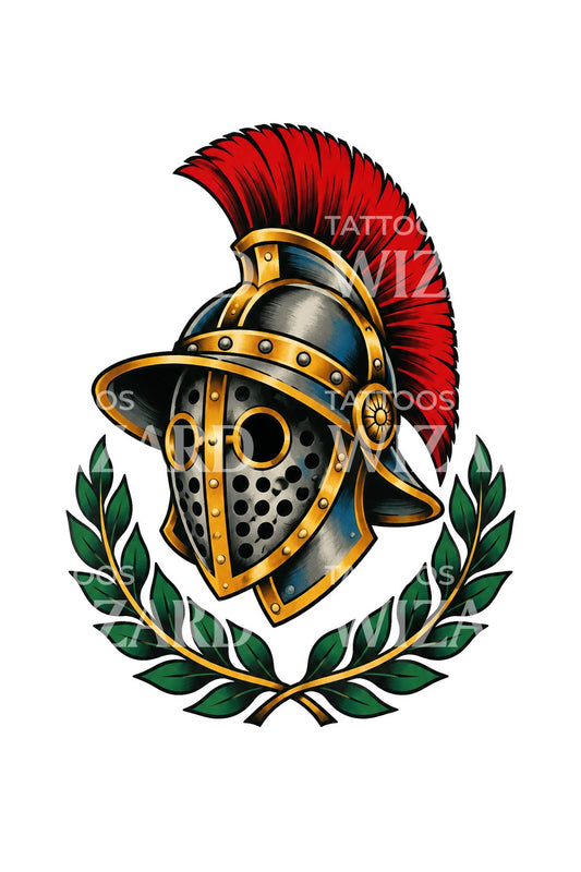 Desenho de tatuagem flash de gladiador com brasão