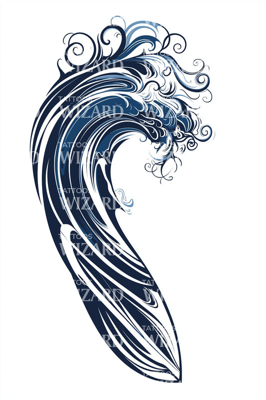 Cresting Wave Emblem Tattoo Design