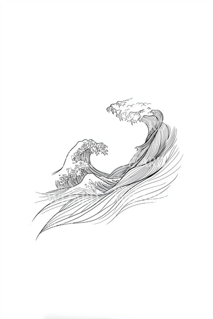 翻滚波浪极简纹身设计