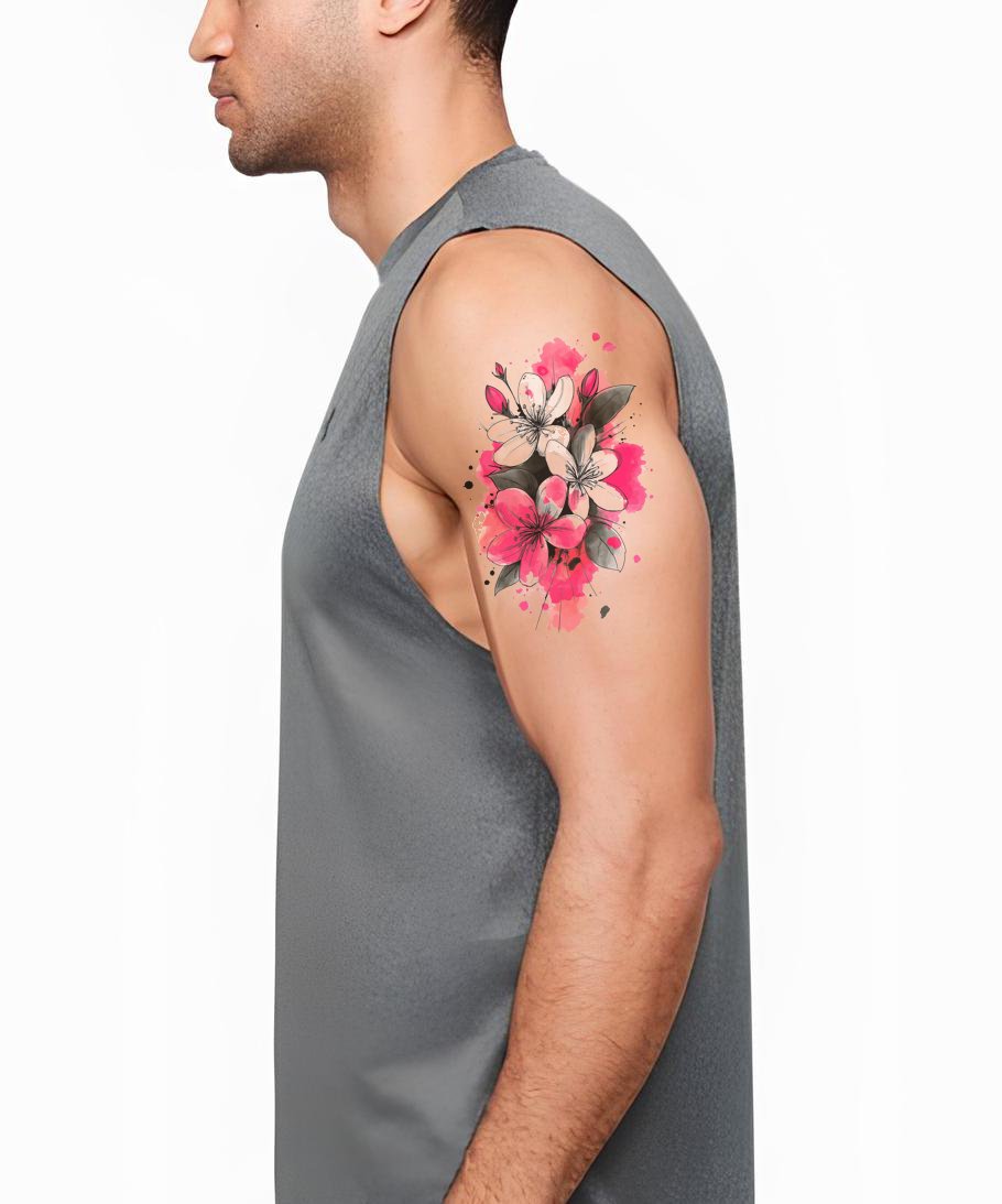 Crimson Blossom Fusion Tattoo Idea