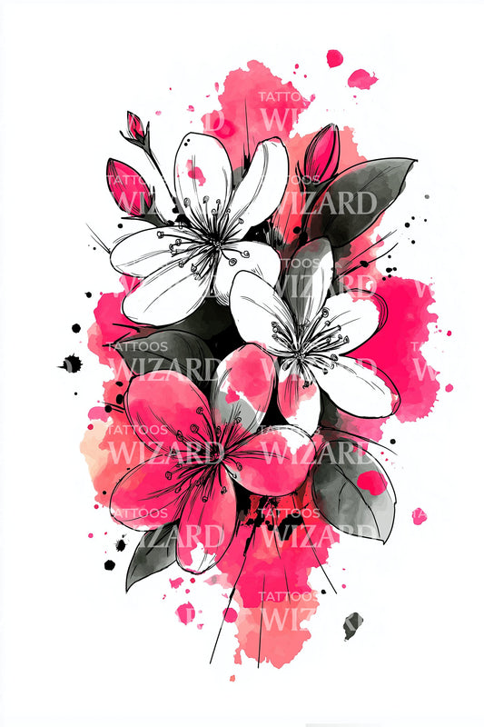 Crimson Blossom Fusion Tattoo Idea