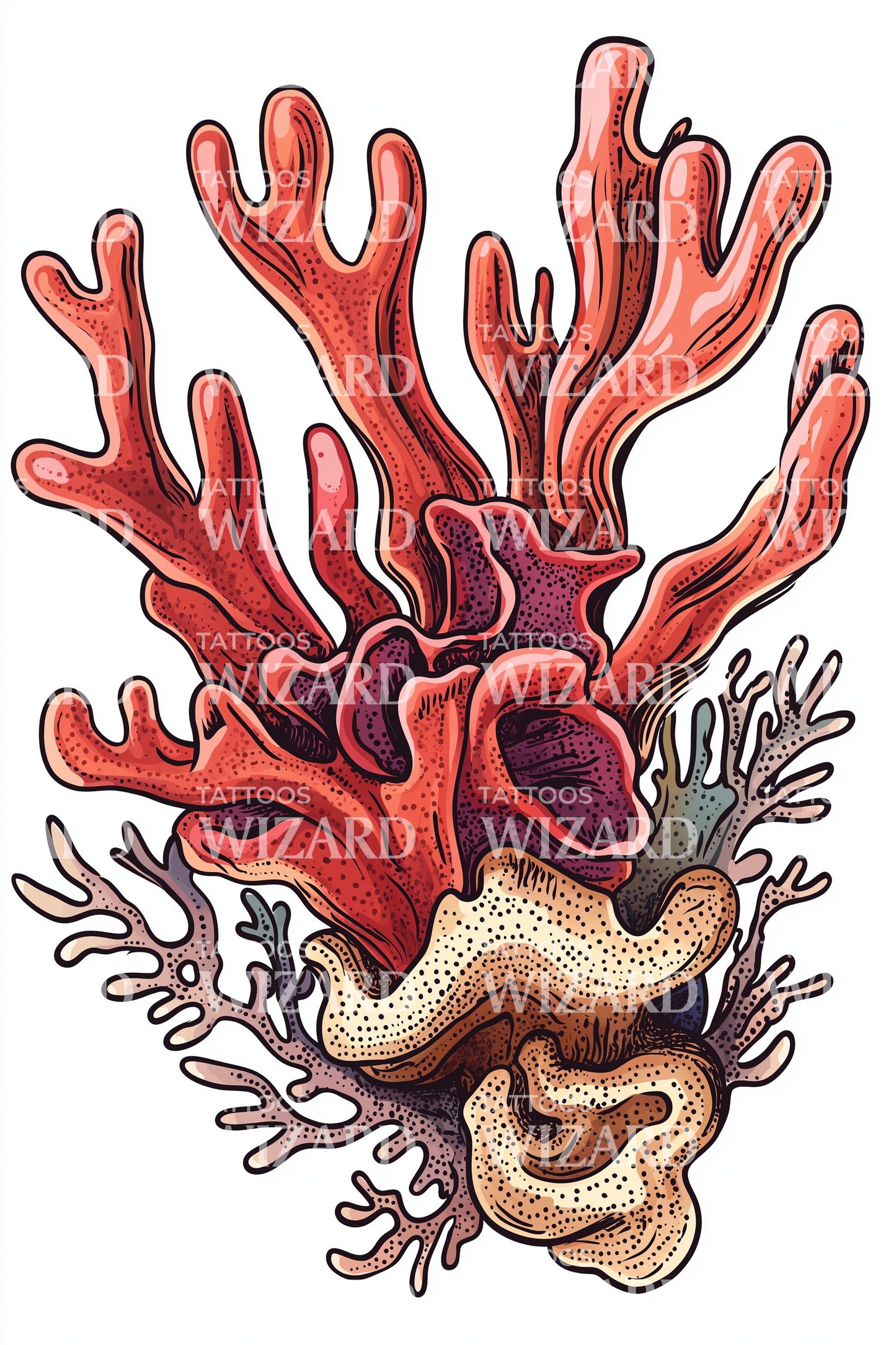 Crimson Coral Branch Tattoo Design