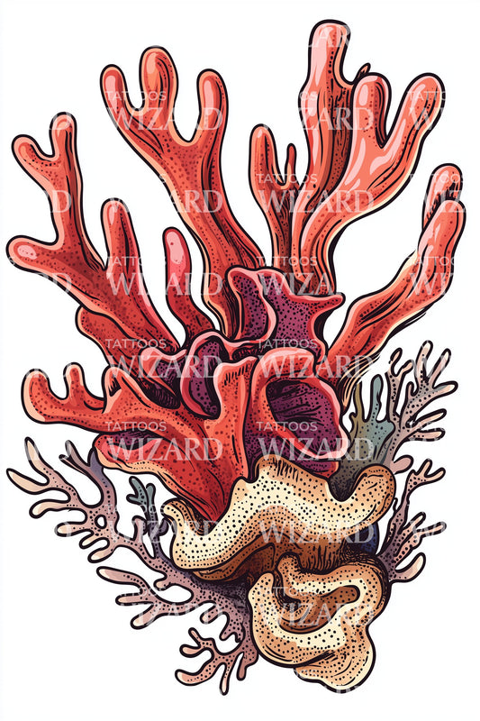 Crimson Coral Branch Tattoo Design
