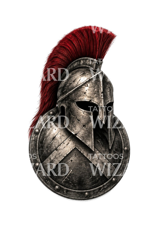 Crimson Crest Spartan Shield Tattoo Design