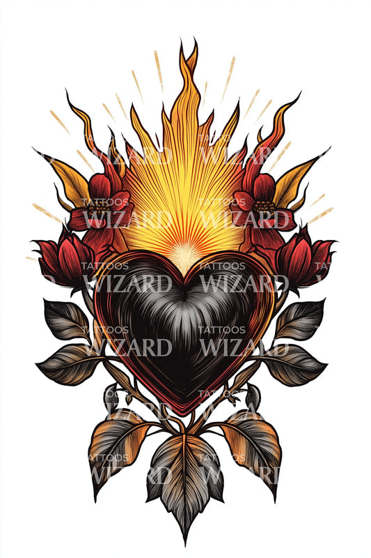 Crimson Flame Heart Tattoo Design