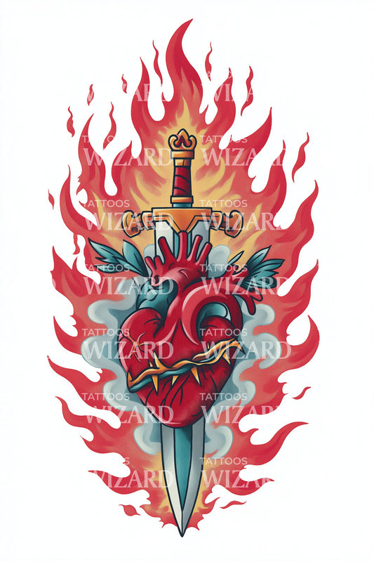 Crimson Heart Dagger Tattoo Idea