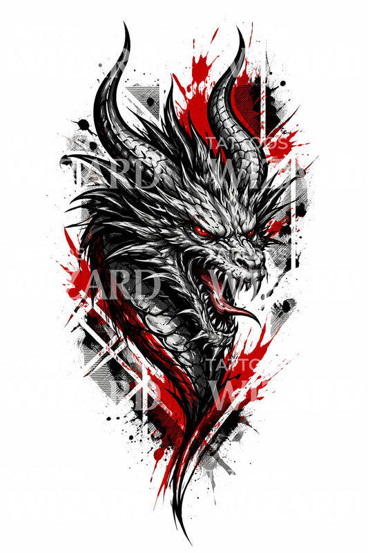 Crimson Horned Dragon Tattoo Design