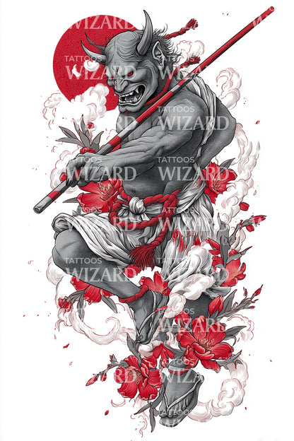 Crimson Oni Krijger Tatoeage Ontwerp