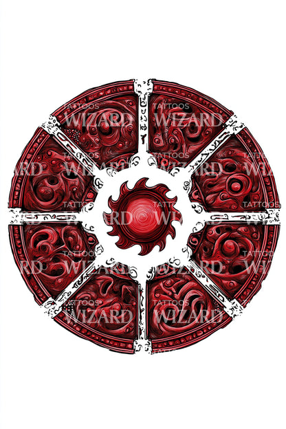 Crimson Ornamental Shield Tattoo Design