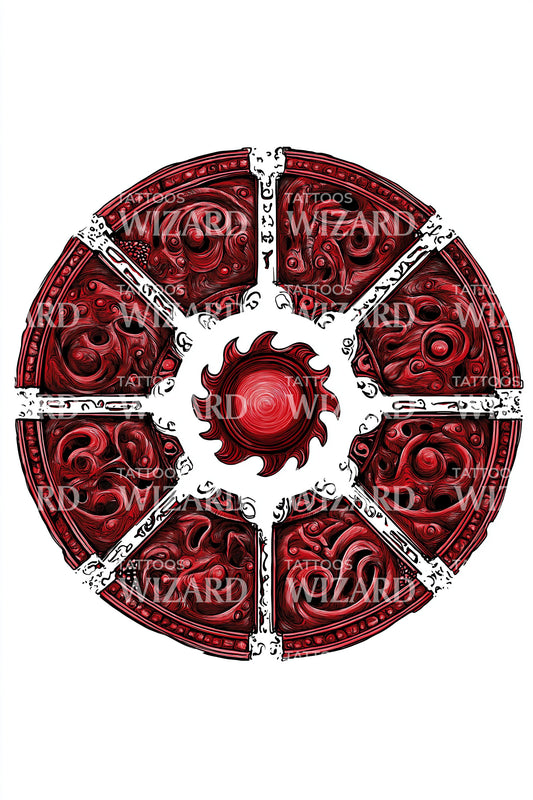 Crimson Ornamental Shield Tattoo Design