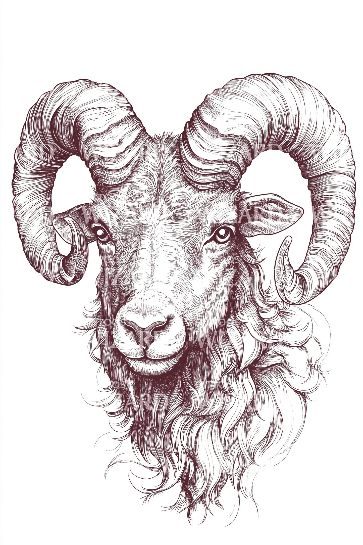 Crimson Ram Head Tattoo Design