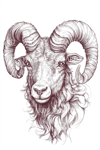 Crimson Ram Head Tattoo Design