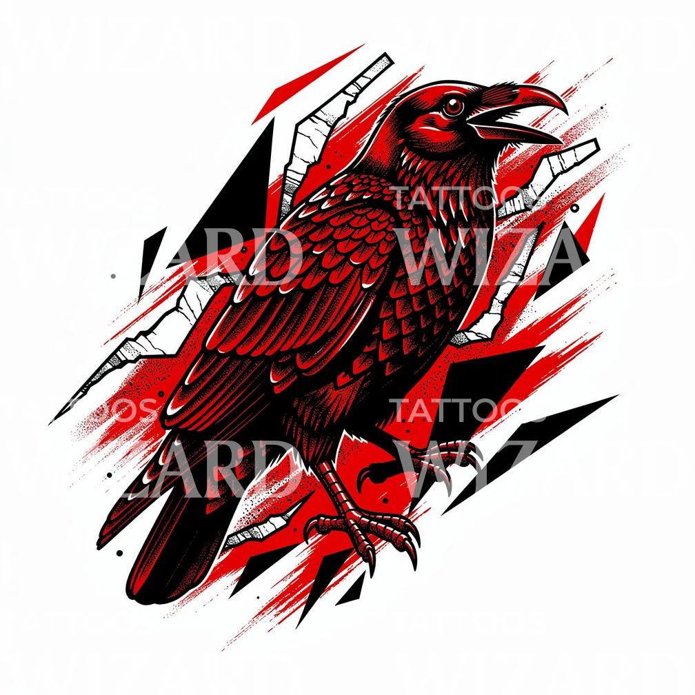 Crimson Raven Shard Tattoo Design