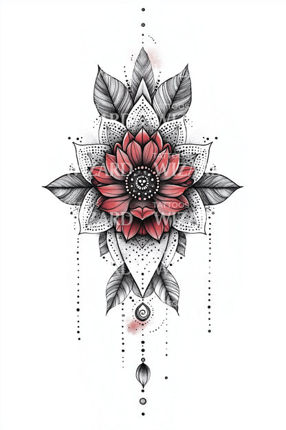 Diseño de tatuaje de brújula rosa carmesí