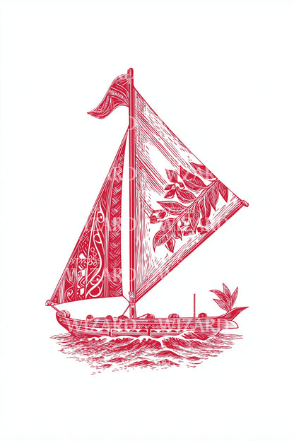 深红帆船航行纹身创意