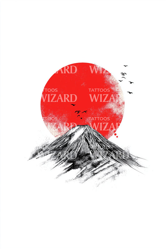Crimson Sun Peak Tattoo Design