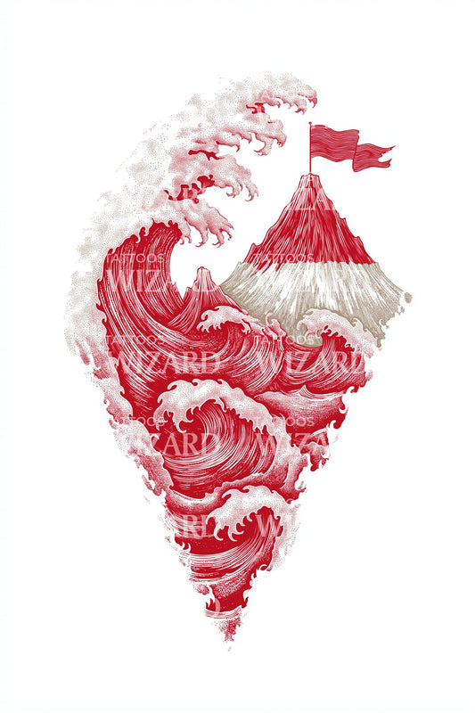 Crimson Wave Peak Tatoeage Ontwerp