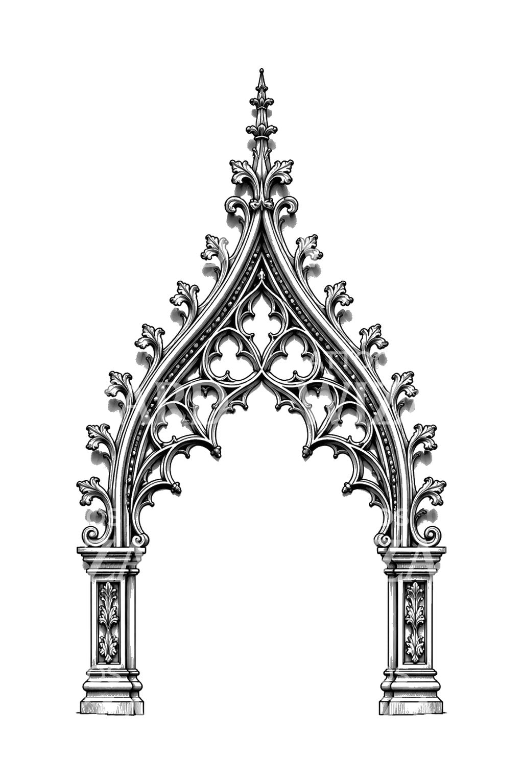Desenho de tatuagem de arco ogee com croquetes