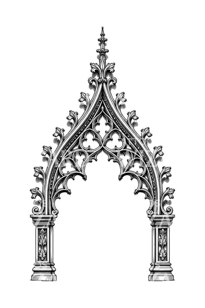 Desenho de tatuagem de arco ogee com croquetes